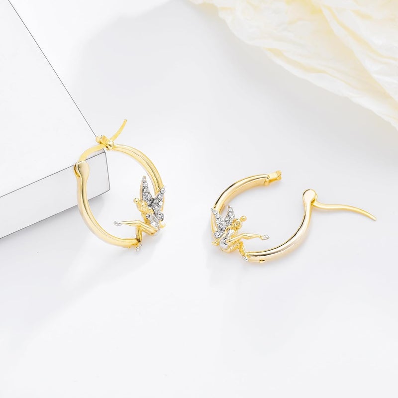 Medsor Fairy Angel Hoop Earrings Hypoallergenic 14K Gold Plated Plated Wing Earring - Image 3